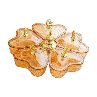 Imagem de Fenteer Bandeja giratória dividida para servir aperitivos, pratos para doces e nozes, em formato de coração para sobremesas, Lua Estrela Marrom