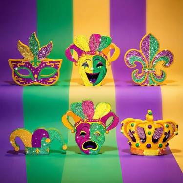 Imagem de Youyole 6 peças de decoração de mesa de madeira para carnaval, decoração de carnaval, decorações rústicas de carnaval, decorações de carnaval, decoração de carnaval, decoração de mesa, mesa de centro