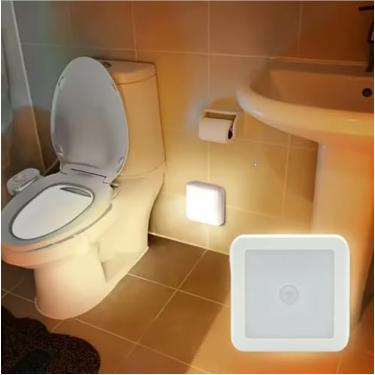 Imagem de 1 lâmpada LED com sensor de luz noturna, lâmpada de cabeceira PIR inteligente, iluminação de vaso sanitário e escada, bateria não incluída, branca, luz branca