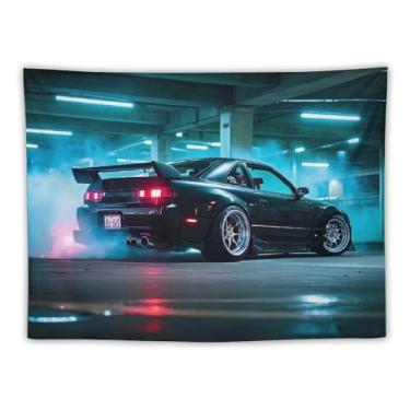Imagem de HouLaiZhe JDM Tapeçaria de carro Jdm Drift Car 240sx Modificação de fumaça pendurar na parede quarto decoração de casa tapeçarias estética piquenique decoração de parede arte de parede para dormitório