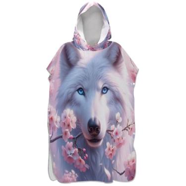 Imagem de Joisal Poncho de surfe para trocador adulto toalha de banho com capuz bonito plus size lobo flores de cerejeira ponchos de praia rosa para homens