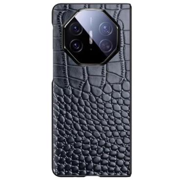 Imagem de LTLMYDAM Capa ultrafina para Huawei Mate XT, capa traseira de couro genuíno de luxo com textura de crocodilo proteção contra quedas, preta, XT