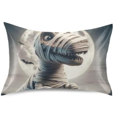 Imagem de Capas de almofada de cetim de dinossauro lua de Halloween para resfriamento de cabelo, capas de travesseiro King Queen, padrão de animais, tamanho padrão, 66 cm x 50 cm