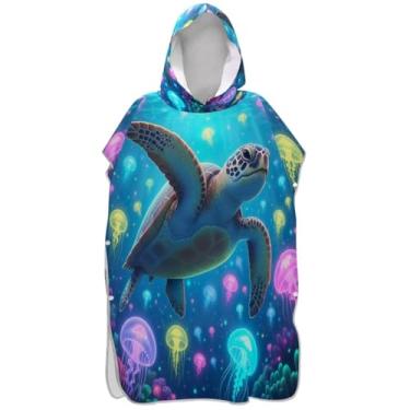 Imagem de Joisal Poncho de surfe trocador de roupão adulto praia banho com capuz toalhas leves tartaruga marinha brilhante medusa praia ponchos para homens