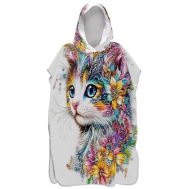 Imagem de Joisal Lindo gato estampa floral poncho de surfe trocador para adultos plus size unissex adulto poncho com capuz toalha de praia floral