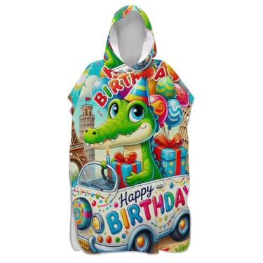 Imagem de TSENQUE Roupão para adultos poncho de surfe praia moletom toalha natação secagem rápida crocodilo aniversário desenho animado ponchos femininos com capuz