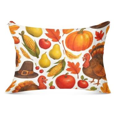Imagem de Capa de travesseiro de flanela grande colorida de perus de ação de graças com zíper longo padrão Queen King Size Fronhas de cama, tamanho do corpo, 53 cm x 137 cm