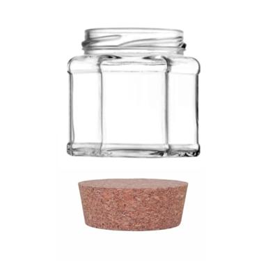 Imagem de Kit 50 unidades - Pote de vidro Sextavado - 150 ml - Tampas Cortiça Rolha