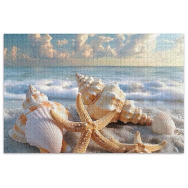 Imagem de Quebra-cabeça estrela do mar conchas praia oceano 1000 peças quebra-cabeça adulto flor arte dura elefante branco presentes de festa