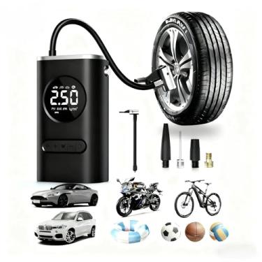 Imagem de Compressor de Ar Digital Portátil Recarregável 150PSI com Display LCD, Lanterna LED e Bateria USB 2000mAh – Para Carros, Motos, Bicicletas