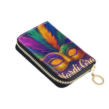 Imagem de Carteira divertida feminina com zíper em torno de porta-cartões com bloqueio de RFID, máscara de carnaval colorida, bolsa de moedas com zíper e chaveiro