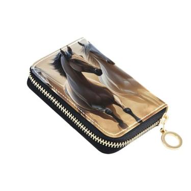 Imagem de Carteira feminina pequena com bloqueio de RFID, carteira fofa de couro para viagem para dinheiro com bolso para moedas, cavalos pretos e brancos, arte legal