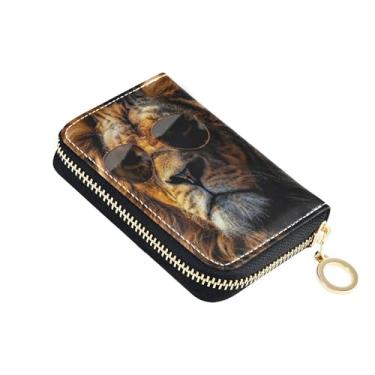 Imagem de Carteira feminina de couro com bloqueio de RFID, carteira de cartão de crédito com zíper e porta-chaves, óculos de sol legais de leão