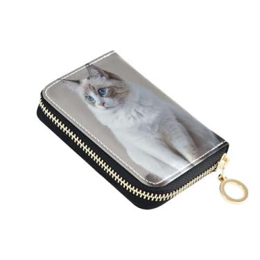 Imagem de Carteira feminina de couro com estampa de gato Ragdoll com bloqueio de RFID, à prova de digitalização, para dinheiro, com bolso para moedas