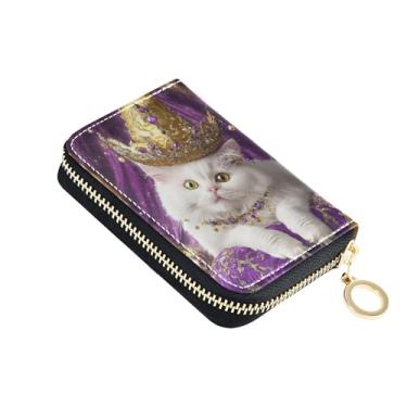 Imagem de Carteira feminina com coroa dourada de gato branco real com zíper em torno de porta-cartões com bloqueio de RFID bolsa de moedas de couro com zíper