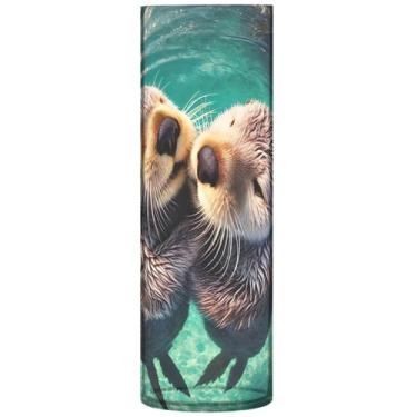 Imagem de Lindo vaso de flores de cilindro animal lontras para mesa, vaso de plástico, fofo, personalizado, decoração de apartamento, estética, 30 cm x 9,9 cm