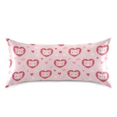 Imagem de Wassud Fronha de cetim para cabelo e pele com ursos de coração blush para o dia dos namorados capas de almofada de seda lisa king size respiráveis com fecho de envelope