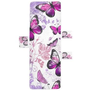 Imagem de Capas florais coloridas de borboletas rosas para espreguiçadeiras, toalhas de cadeira de praia com bolsos, espreguiçadeira costeira 203 x 76 cm