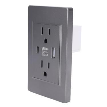 Imagem de Hyuduo Tomada de Parede Com Porta USB e Porta Tipo C 15A Receptáculo Elétrico, PC Retardador Anti Sobrecarga Prevenção de Incêndio para Casa Quarto Sala de Estar (Plugue dos EUA)