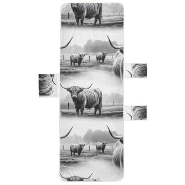 Imagem de Highland Cows Capa de cadeira de espreguiçadeira preta e branca toalha de piscina para espreguiçadeira de praia externa 203 x 76 cm