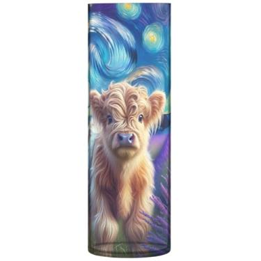 Imagem de Vaso cilíndrico de plástico de vaca noturna estrelada lavanda e vasos de flores para quarto, 30 cm x 9,9 cm