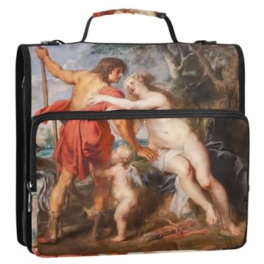 Imagem de Rubens Painting Venus Adonis Prints 3 fichários de anel D de 3 cm com zíper bolsa organizadora com alça para documentos escolares, vários bolsos, pasta grande para portfólio