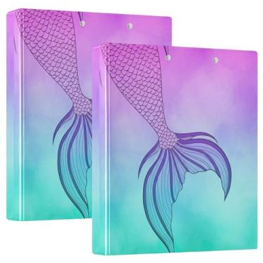 Imagem de Pastas coloridas de cauda de sereia com 3 anéis de 3 cm, 200 folhas, fichário de escritório, 31,5 x 27 x 6 cm, 1 pacote