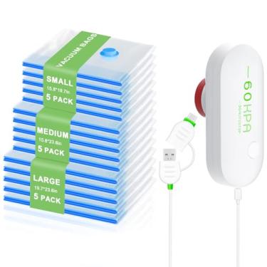 Imagem de Mapambo Pacote com 15 sacos de vácuo de viagem com bomba USB, sacos de embalagem a vácuo para viagem e bagagem