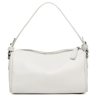 Imagem de Eslcorri Bolsa tiracolo feminina de couro real com cachecol - Mini alça superior bolsa de ombro Hobo bolsa fofa com bolso lateral, K096-branco, Mini