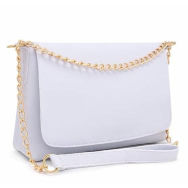 Imagem de Bolsa Transversal Feminina Elegante, Couro Sintético Preto, Alça de Corrente Dourada, Estilo Clássico (branco)