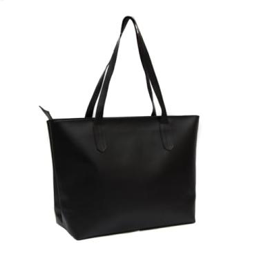 Imagem de Bolsa Tote Feminina Grande, Couro Sintético, Alça Dupla, Preta, Estilo Minimalista (preto)