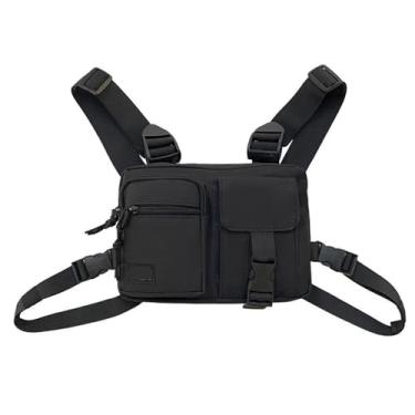 Imagem de Bolsa masculina hip hop – Bolsa de peito multifuncional leve para trabalho e estilo, Preto, One Size