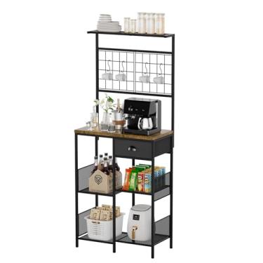 Imagem de Aduanbang Armário de café Farmhouse com gaveta de armazenamento, estação de canto de bancada estendida, mesa de bar para sala de estar, entrada (marrom)