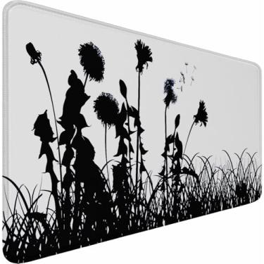 Imagem de Mouse pad grande para jogos, mousepad impermeável com bordas costuradas, superfície de pano de microfibra premium, base antiderrapante para jogos de escritório em casa, flores e plantas