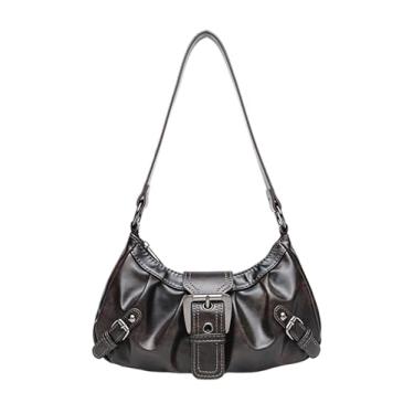 Imagem de GORGLITTER Bolsa de ombro feminina Y2k com fivela Western Vintage Hobo PU couro com bolsa de moedas, Marrom liso, One Size, Macio
