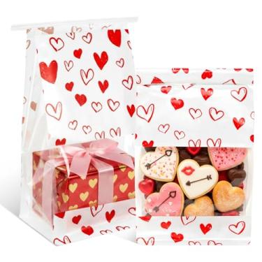 Imagem de Tinlade 50 unidades de sacos de padaria de dia dos namorados, sacos de presente com janela, bolsas de petisco com trava de aba de gravata para doces, biscoitos, lembrancinhas de festa de casamento