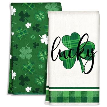 Imagem de Miss Adola Conjunto de 2 toalhas de cozinha Dia de São Patrício - Panos de microfibra super absorventes festivos para pratos, mãos secadoras, decoração de férias, grama
