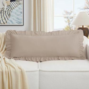 Imagem de KKJIAF Capas de almofada lombar cáqui 35,5 x 91 cm, conjunto de 1, fronhas de microfibra com babados, fronhas de travesseiro de ombro para sofá-cama sala de estar