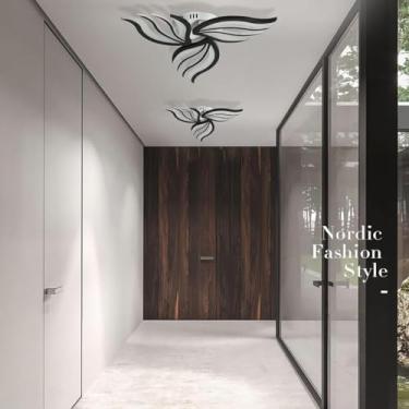 Imagem de Luminária de teto LED moderna em formato de flor com 15 chamas, dimerizável, 145W, ideal para sala de estar, quarto, cozinha, sala de jantar e corredor (preta, 3 chamas).