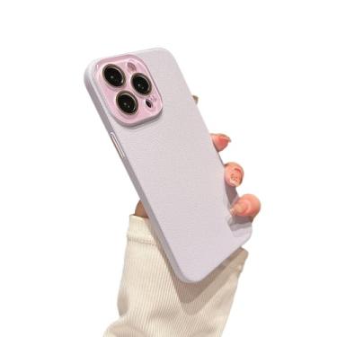 Imagem de Caseative Capa para iPhone 16 Pro Max, padrão de couro de cor sólida, proteção total da lente da câmera, antiimpressões digitais, compatível com capa para iPhone (roxo claro, iPhone 16 Pro Max)