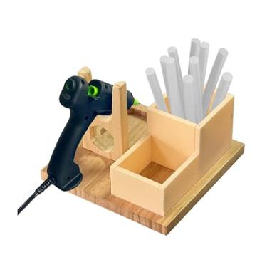 Imagem de Mini suporte de pistola de cola quente com organizador de cola, 1 suporte de pistola de cola quente e 2 caixas de armazenamento, kit de pistola de cola quente de madeira, compartimentos de