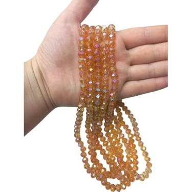 Imagem de Fio de Cristal Achatado 8mm com Furo para Bijuterias e Artesanato – Kit 5 Fios de Contas de Vidro Coloridas (Dourado/Caramelo Boreal Transp)