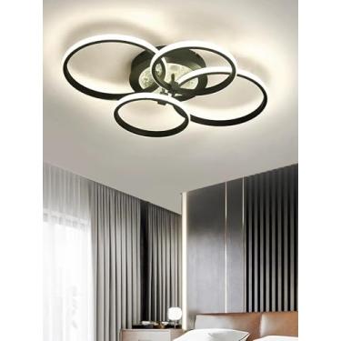 Imagem de Luminária de teto LED preta, dimerizável, circular, com controle remoto e função de memória, economizadora de energia, ideal para sala de estar, quarto, escritório e cozinha (65 cm).