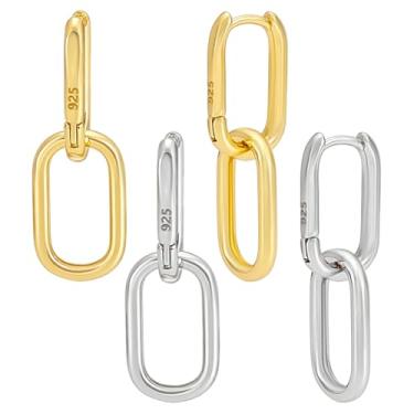 Imagem de PH PandaHall 4 pares de brincos ovais de corrente de elos de argola para mulheres, brincos pendentes de ouro prateado em forma de U para mulheres, presentes para fazer joias, 2,9 x 1 cm