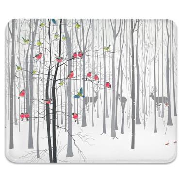 Imagem de Tapete de mouse antiderrapante para jogos e escritório com bordas costuradas 24 x 19 cm, pássaros e cervos inverno floresta melodia durável superfície lisa tapete de mesa