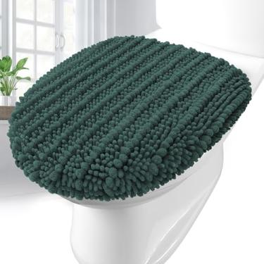 Imagem de Arotive Tampa de vaso sanitário de chenille macio 43 x 38 cm, capas de assento laváveis na máquina, permanece no lugar suporte antiderrapante, serve na maioria das tampas redondas, alongadas e