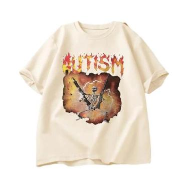 Imagem de Camiseta Gráfica Engraçada De Esqueleto Para Mulheres Autistas, Estilo