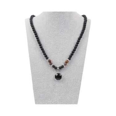 Imagem de Colar Masculino Moderno Com Pingente Quadrado De Contas Pretas, Acessó