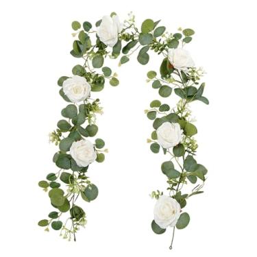Imagem de oshhni Guirlanda de flores artificiais, decoração versátil para casamentos, trepadeira floral, trepadeira de rosas artificiais para centros de mesa de festas, Branco