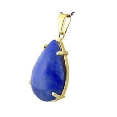 Imagem de Colar Extra Gota Pedra Quartzo Azul Montagem Garra Dourado - Cristaisd